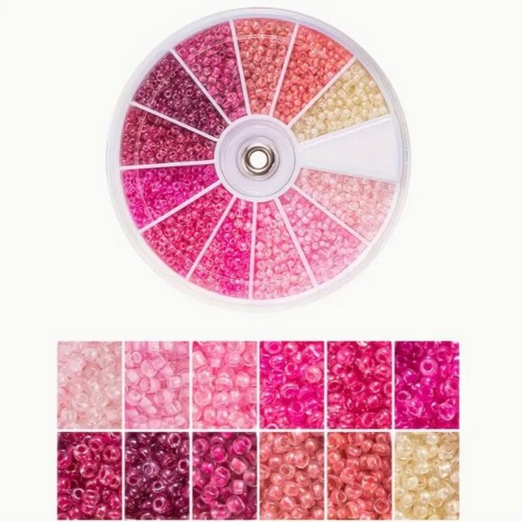2000pcs Fashion Glass Seed Beads Kit, 12 Grids Assorted  Beads in Pinks - Picture 2 of 3